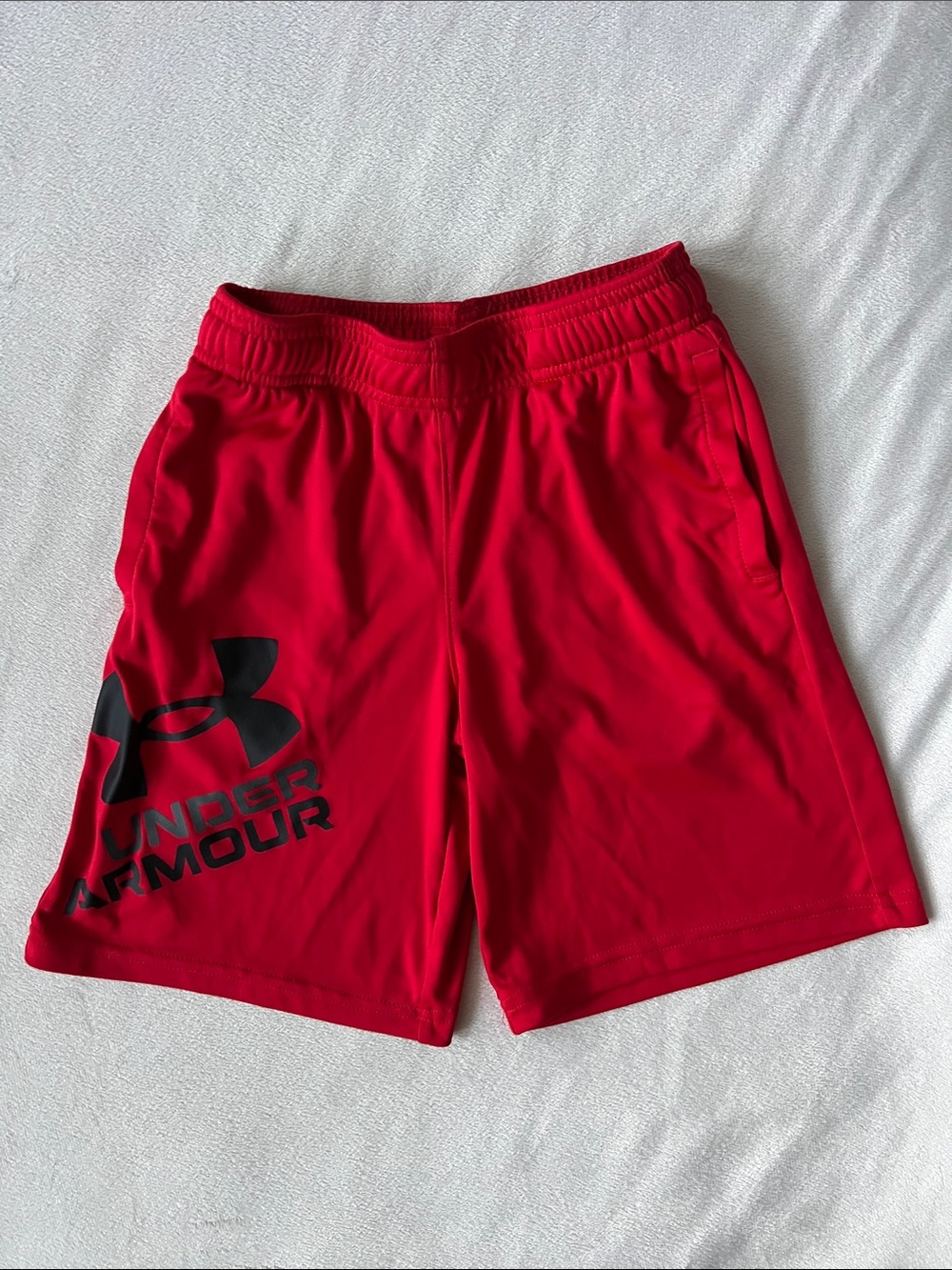Boys Under Armour Bright Red Athletic Shorts with Black Logo